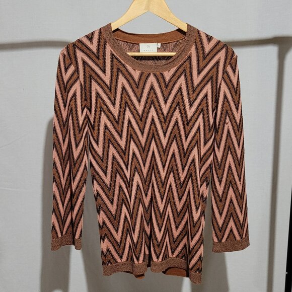 Kaffe sweater striped long sleeve pull over top chevon size small orange brown - Picture 5 of 15